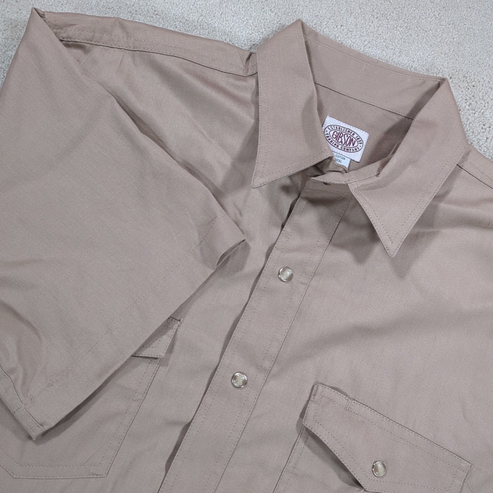 Gibson Short Sleeve Pearl Snap Shirt Men's XL Large Tan Western Style Cowboy